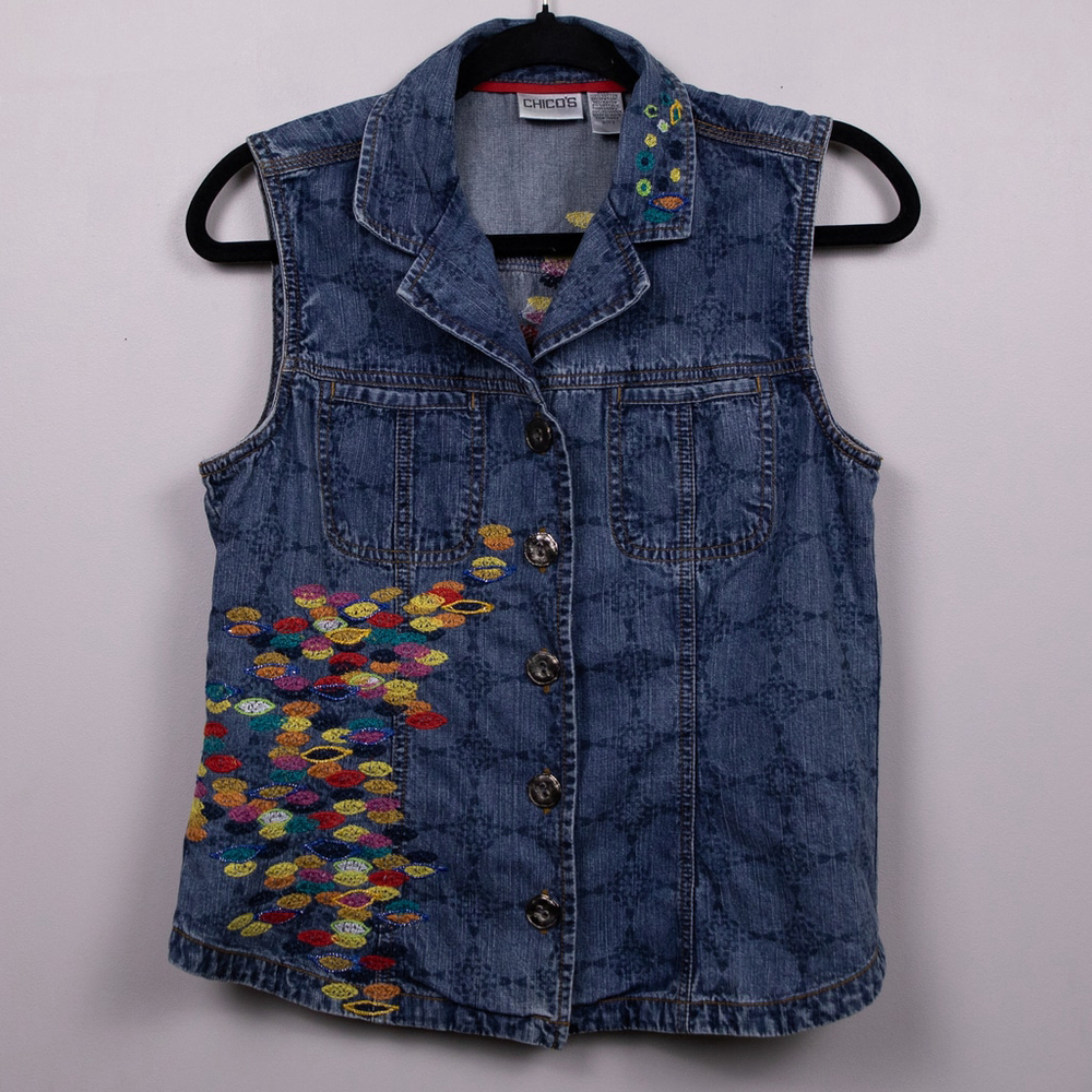 Chico's embroidered denim vest-0 - Picture 2 of 5